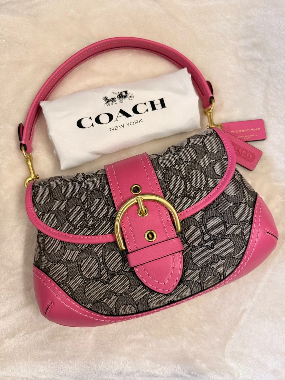 COACH Pink Soho Signature Jacquard Top Handle Shoulder Bag